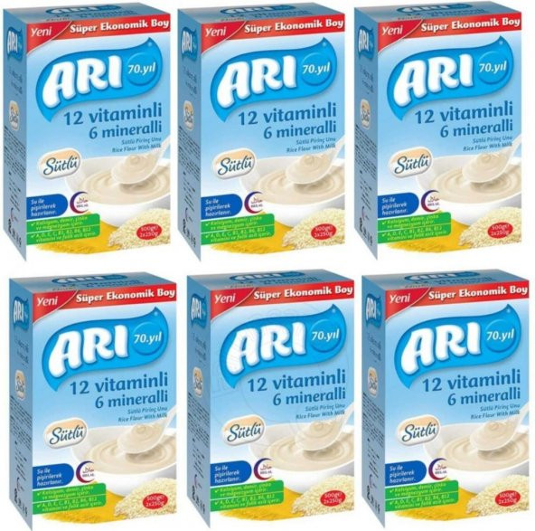 Arı Mama 12 Vitaminli 6 Mineralli 500 Gr Sütlü Pirinç Unu 6lı 500 gr