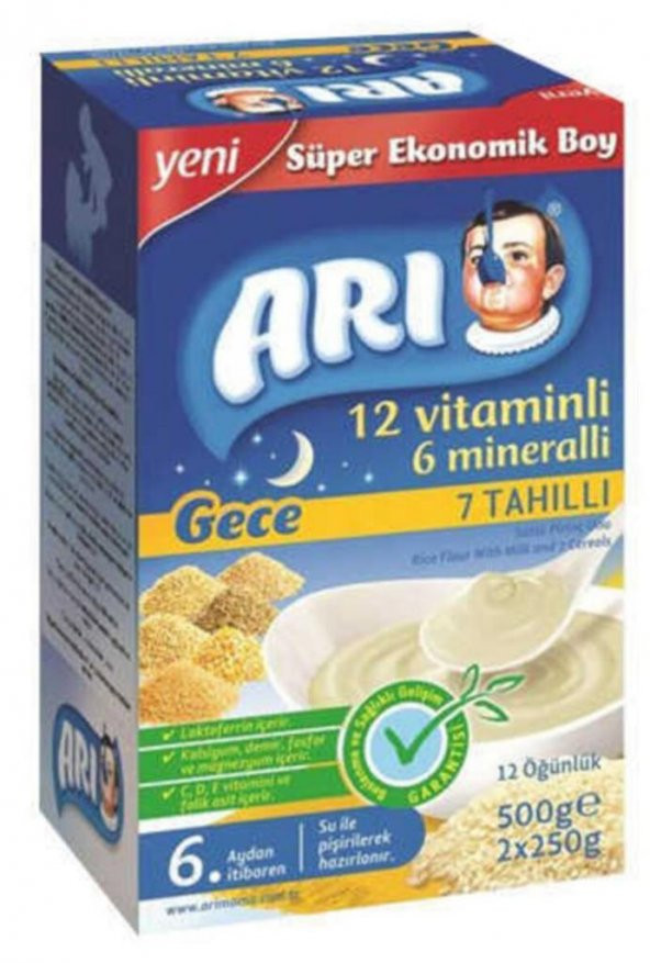 Arı Mama Gece 12 Vitaminli 6 Mineralli Sütlü 7 Tahıllı Pirinç Unu 500 gr