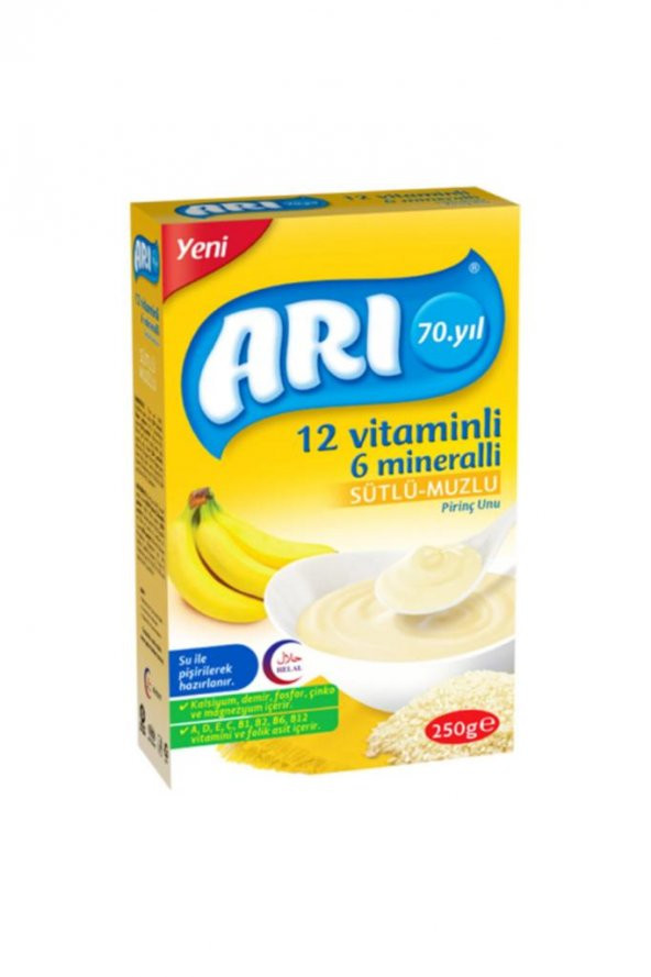 Arı Mama 12 Vitaminli 6 Mineralli Sütlü Muzlu Pirinç Unu 250 Gr