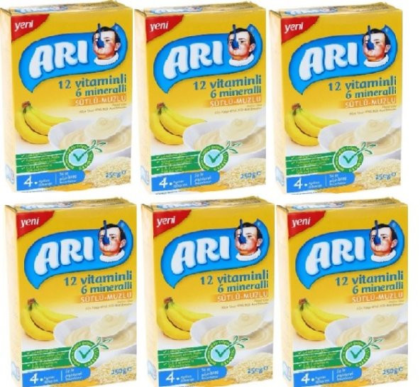 Arı Mama 12 Vitaminli 6 Mineralli Sütlü Muzlu Pirinç Unu 250 Gr 6'lı
