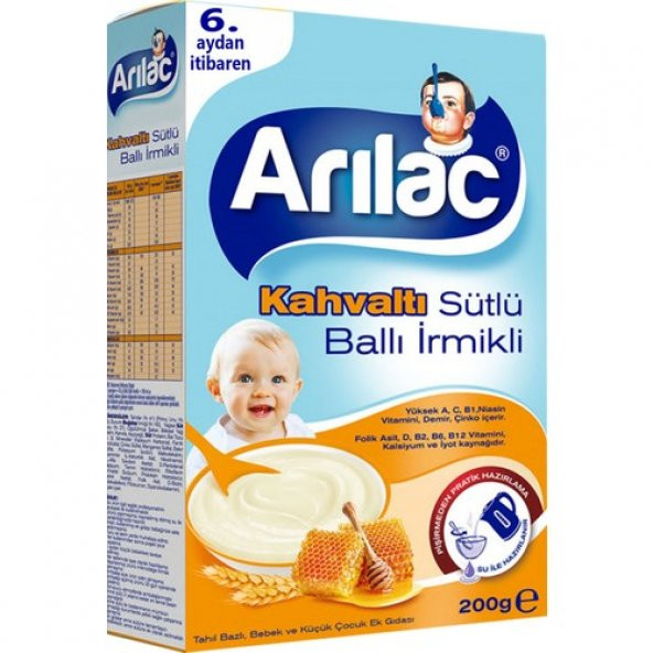 ARILAC Kahvaltı Sütlü Ballı Irmikli Bebek ve Küçük Çocuk Ek Gıdası 200 gr