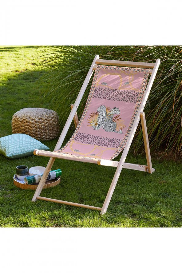 ADAWALL PEMBE LEOPAR TASARIMLI KATLANABİLİR ŞEZLONG