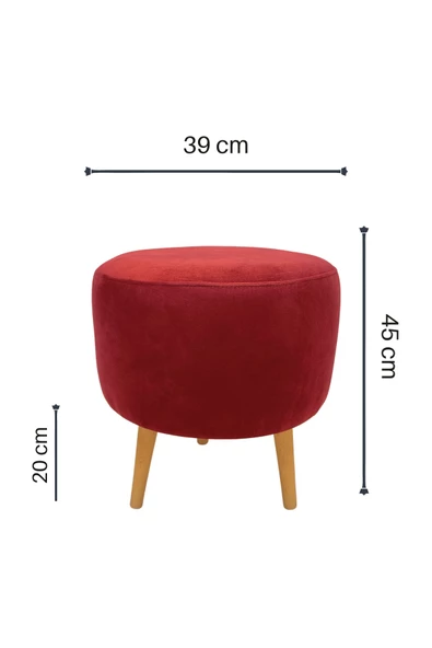 DTM HOME Ahşap Ayaklı Dekoratif Bordo Puf - 4