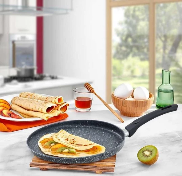 Eda Zetra Döküm 28 cm Granit Krep Gözleme Tavası - 3