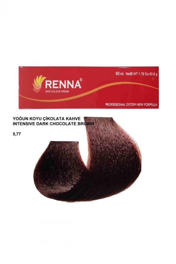 Renna Saç Boyası Tüp 60 Ml - 5-77 Yoğun Koyu Çikolata Kahve ( Oksidan Hediyeli )
