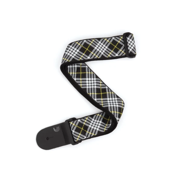 DADDARIO T20W1503 GİTAR ASKISI DOKUMA TARTAN BK & WT D'Addario, T20W1503, GİTAR ASKISI, NYLON WOVEN GUITAR STRAP, Black, White, Yellow Tartan, Leather end, Width: 2", Length: 35" - 59.5"
 
