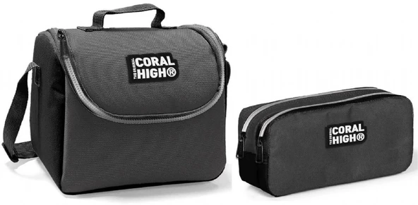 Coral High Beslenme Çantası ve Kalemlik Takım - Siyah - Gri - Erkek Çocuk