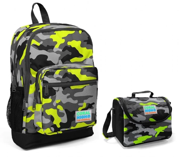 Coral High İlkokul Sırt Çantası ve Kalemlik Seti - Yeşil Kamuflaj ürün görseli