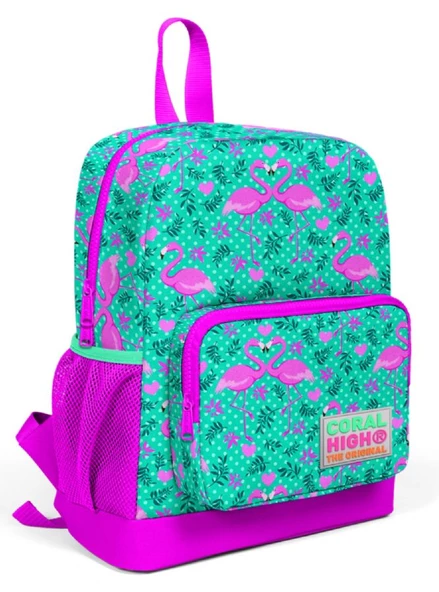 Coral High Pembe-Yeşil Flamingo Baskılı Anaokul ve İlkokul 1.Sınıf Okul Çantası - Kız çocuk
