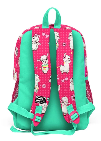 Coral High Kırmızı Lama Baskılı İlkokul ve Günlük Sırt Çantası - Kız Çocuk - Resim 4