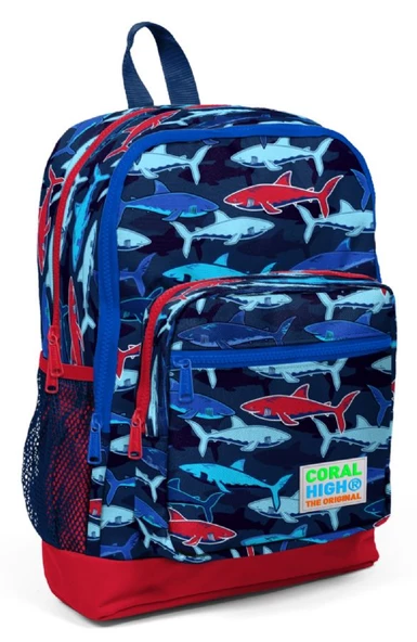 Coral High Mavi-Kırmızı Köpekbalığı Baskılı İlkokul ve Günlük Sırt Çantası - Erkek Çocuk ürün görseli 1