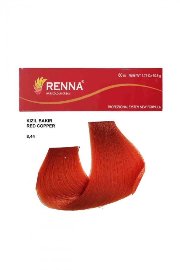 Renna Saç Boyası Tüp 60 Ml - Kızıl Bakır 8-44 ( Oksidan Hediyeli )