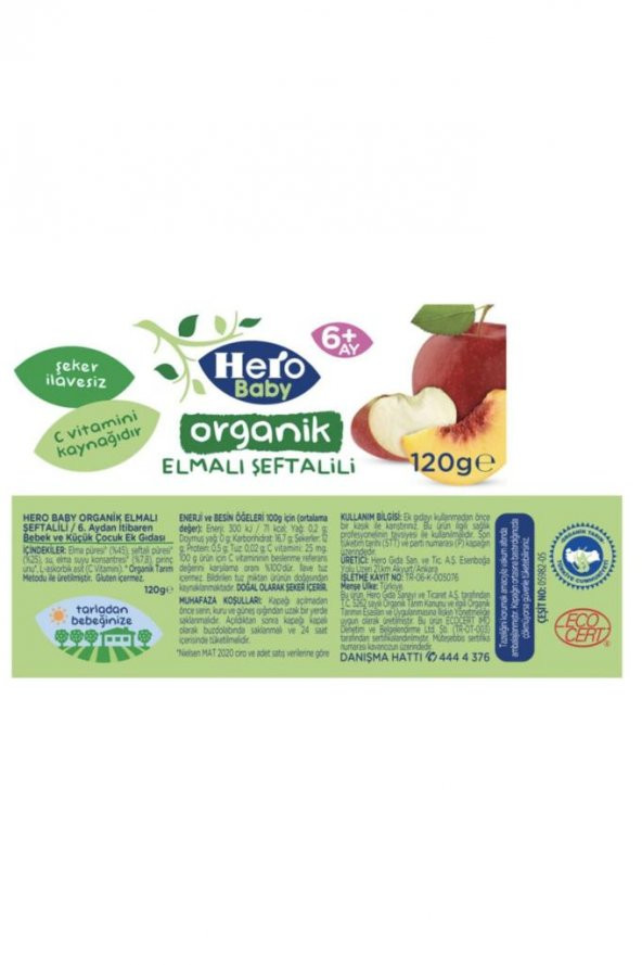 Hero Baby Organik Elmalı Şeftalili Kavanoz Maması 120 Gr - 6
