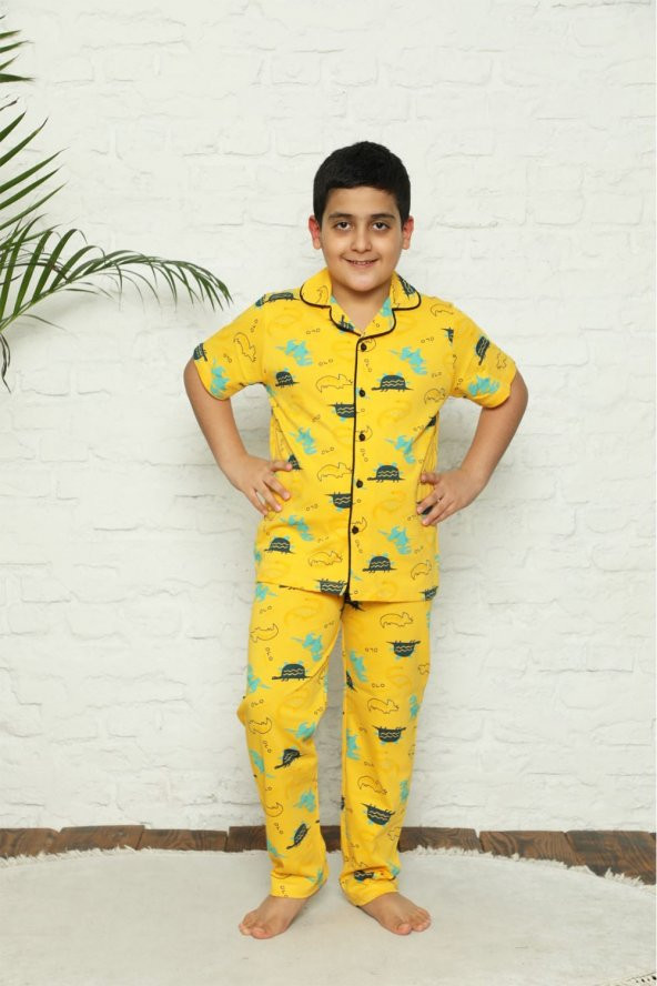 Life For Moda Erkek Çocuk Önden Düğmeli Dijital Baskılı Pijama Takımı