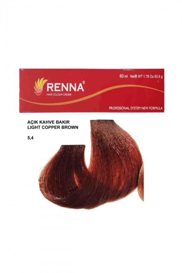 Renna Saç Boyası Tüp 60 Ml - 5-4 Açık Kahve Bakır ( Oksidan Hediyeli )