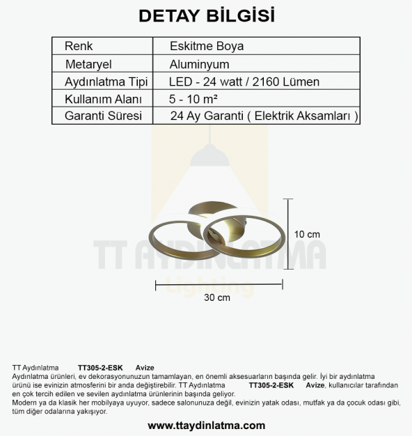 TT Aydınlatma TT305-2-ESK  Eskitme Boyalı 2 li Led Avize - 3