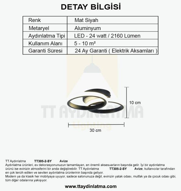 TT Aydınlatma TT305-2-SY  Mat Siyah 2 li Led Avize - 3