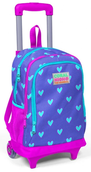 Coral High Pembe Kalp Kız Çocuk Çekçek Çanta Seti - Işıklı Tekerlekler - Resim 2