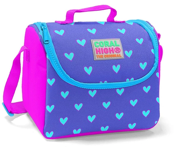 Coral High Mavi Kalp Baskılı Kız Çocuk 3'lü İlkokul Çanta Seti - Resim 3