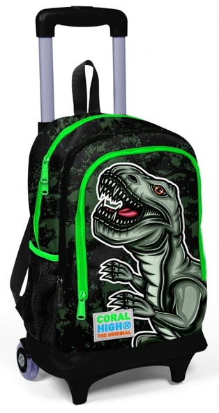 Coral High Yeşil Dinazor Erkek Çocuk Çekçek Çanta Seti - Işıklı Tekerlekler - Resim 2