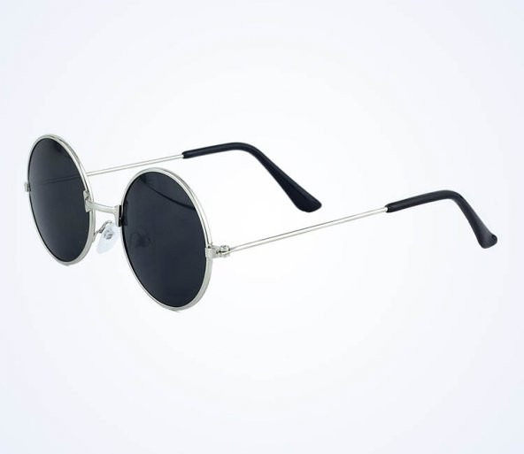 Yuvarlak Cam John Lennon Tarzı Gümüş Çerçeveli Siyah Gözlük