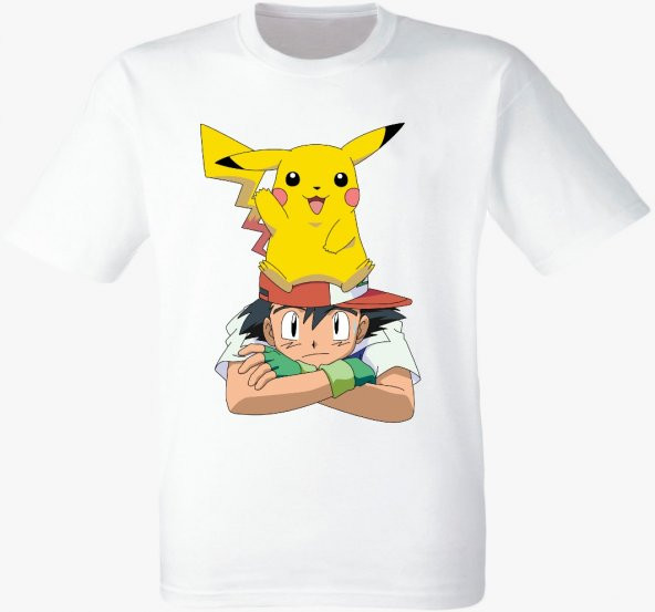 POKEMON ASH PİKACHU UNİSEX BEYAZ TSHİRT