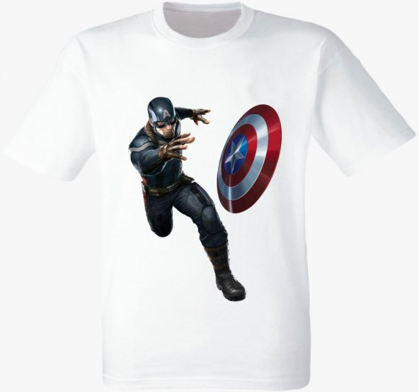 MARVEL KAPTAN AMERİKA BASKILI UNİSEX BEYAZ TSHİRT