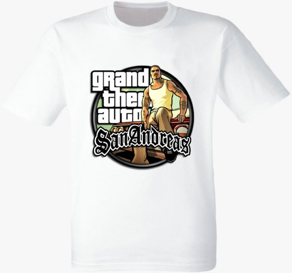 GTA SAN ANDREAS BASKILI UNİSEX BEYAZ TSHİRT - 1
