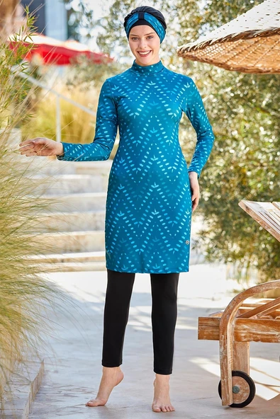 Maresiva Kadın Likralı Uzun Kollu Tam Kapalı Tesettür Mayo 0500 Siyah