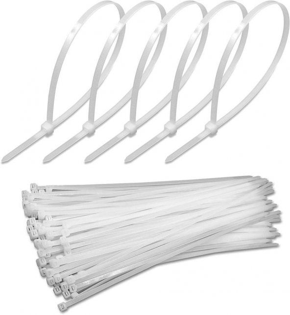 Plastik Beyaz Kablo Bağı - 300x4.8 mm (30cm) - 100 Adet
