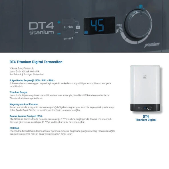 DemirDöküm DT4 Titanium Kazan 50 Litre Dijital Termosifon - Resim 4
