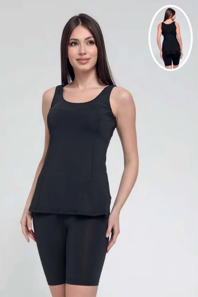 Chelly Kadın Düz Renk Askılı Taytlı Tankini S9003-04 - 2