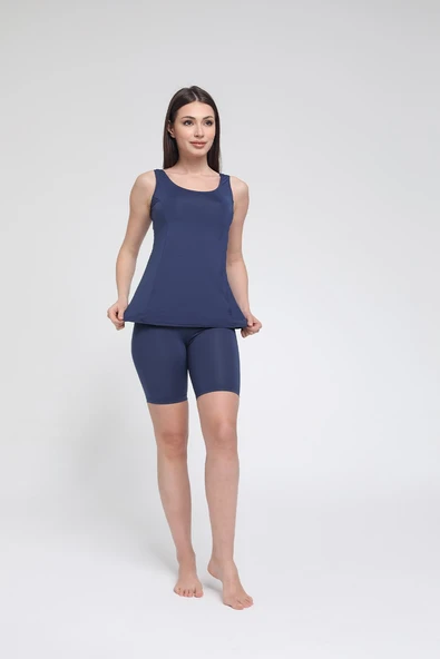 Chelly Kadın Düz Renk Askılı Taytlı Tankini S9003-04 - 5