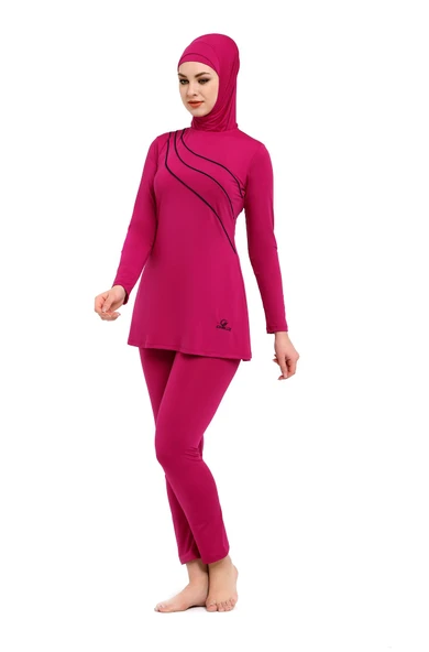 Chelly Kadın Likralı Battal Beden Uzun Kollu Tam Kapalı Tesettür Mayo - 6