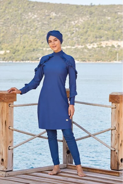 Adasea Kadın Likralı Fırfırlı Tasarım Tam Kapalı Tesettür Mayo 4104 - 4