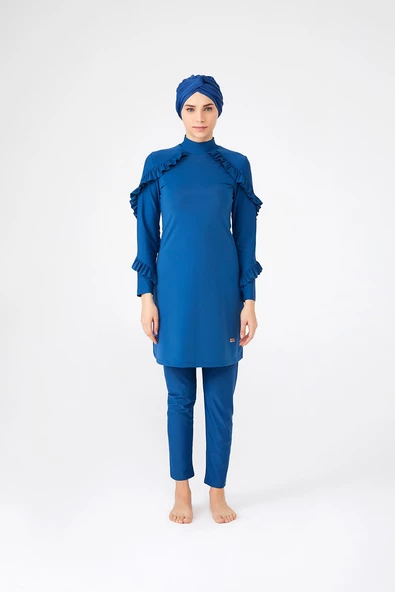 Adasea Kadın Likralı Fırfırlı Tasarım Tam Kapalı Tesettür Mayo 4104 - 5