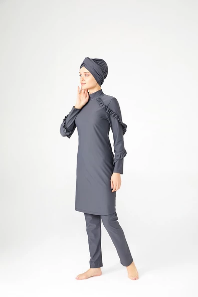 Adasea Kadın Likralı Fırfırlı Tasarım Tam Kapalı Tesettür Mayo 4104 - 7