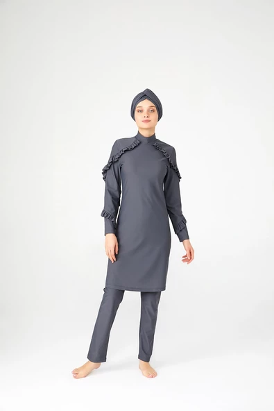 Adasea Kadın Likralı Fırfırlı Tasarım Tam Kapalı Tesettür Mayo 4104 - 9