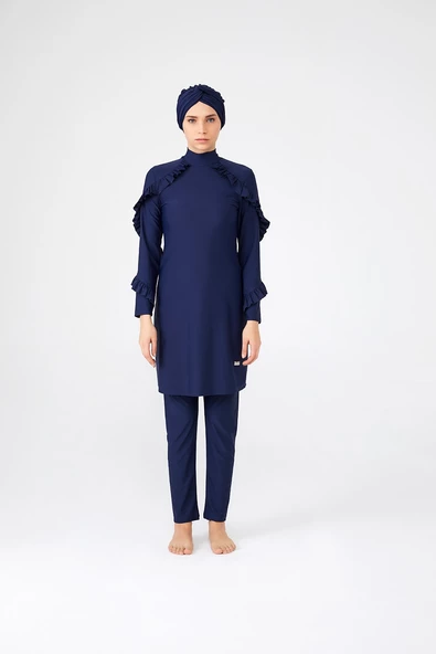 Adasea Kadın Likralı Fırfırlı Tasarım Tam Kapalı Tesettür Mayo 4104 - 11