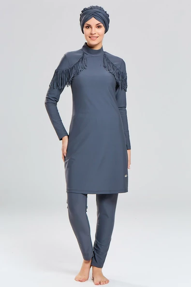 Adasea Kadın Likralı Püskül Tasarım Tam Kapalı Tesettür Mayo 4105 - 4