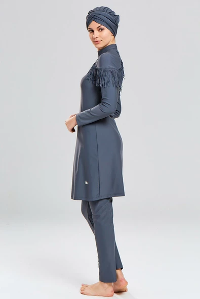 Adasea Kadın Likralı Püskül Tasarım Tam Kapalı Tesettür Mayo 4105 - 5