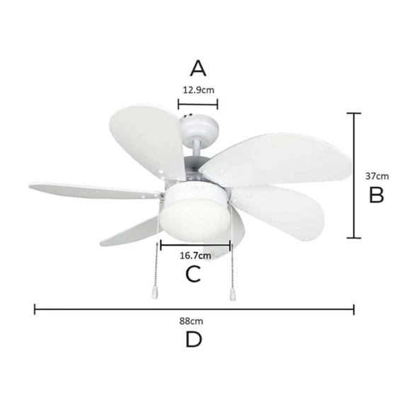 Vanti KCF281 60W 30 inç Ahşap Beyaz 6 Kanatlı Lambalı Avizeli İpli Tavan Vantilatörü