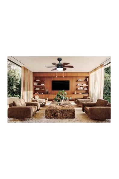 Vanti KCF280 60W 30 inç Ahşap 6 Kanatlı Lambalı Avizeli İpli Tavan Vantilatörü - 4