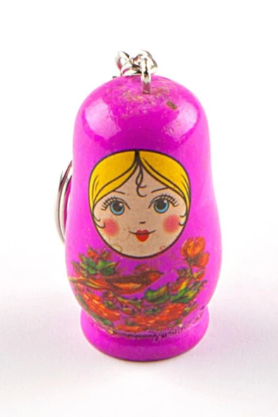 Ahşap Matruşka Bebek Anahtarlık Mor - Resim 2