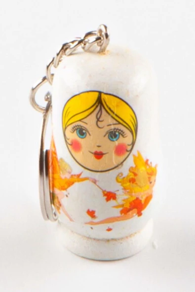 Ahşap Matruşka Bebek Anahtarlık Beyaz - Resim 2