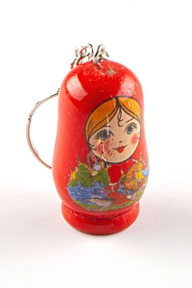 Ahşap Matruşka Bebek Anahtarlık Kırmızı - Resim 4
