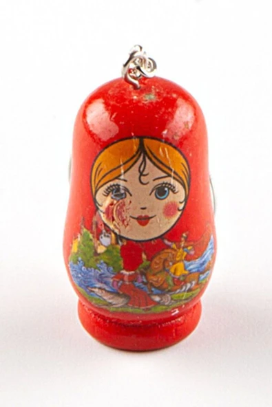 Ahşap Matruşka Bebek Anahtarlık Kırmızı - Resim 3