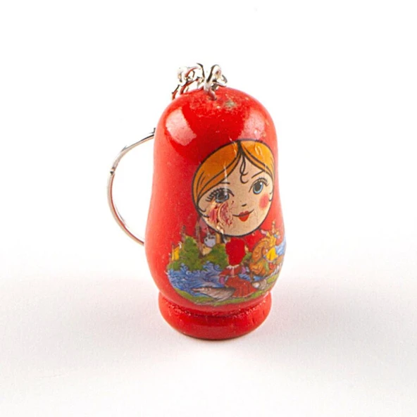 Ahşap Matruşka Bebek Anahtarlık Kırmızı - Resim 2