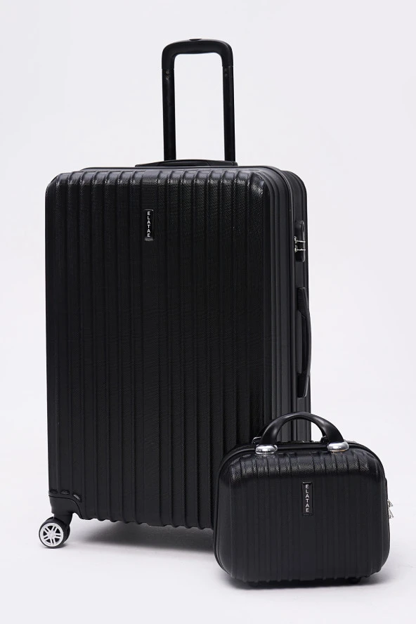 2'li Valiz Seti Elatae Valiz Büyük Boy ve Makyaj Siyah 2'li Set