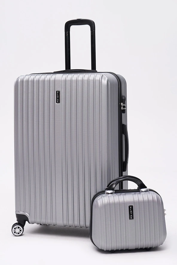 2'li Valiz Seti Elatae Valiz Büyük Boy ve Makyaj Gri 2'li Set